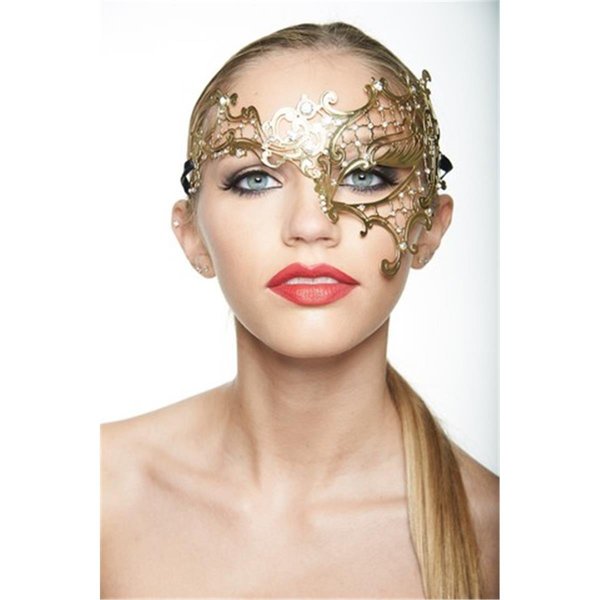 Supriseitsme Gold Laser Cut Metal Masquerade Mask with Clear Rhinestones Phantom of the Opera Style SU1096708